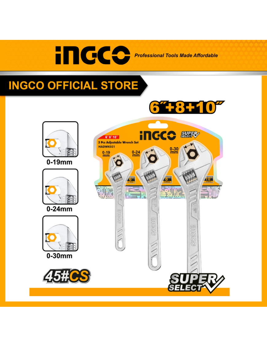 Разводной ключ набор 3шт INGCO HADWK031
